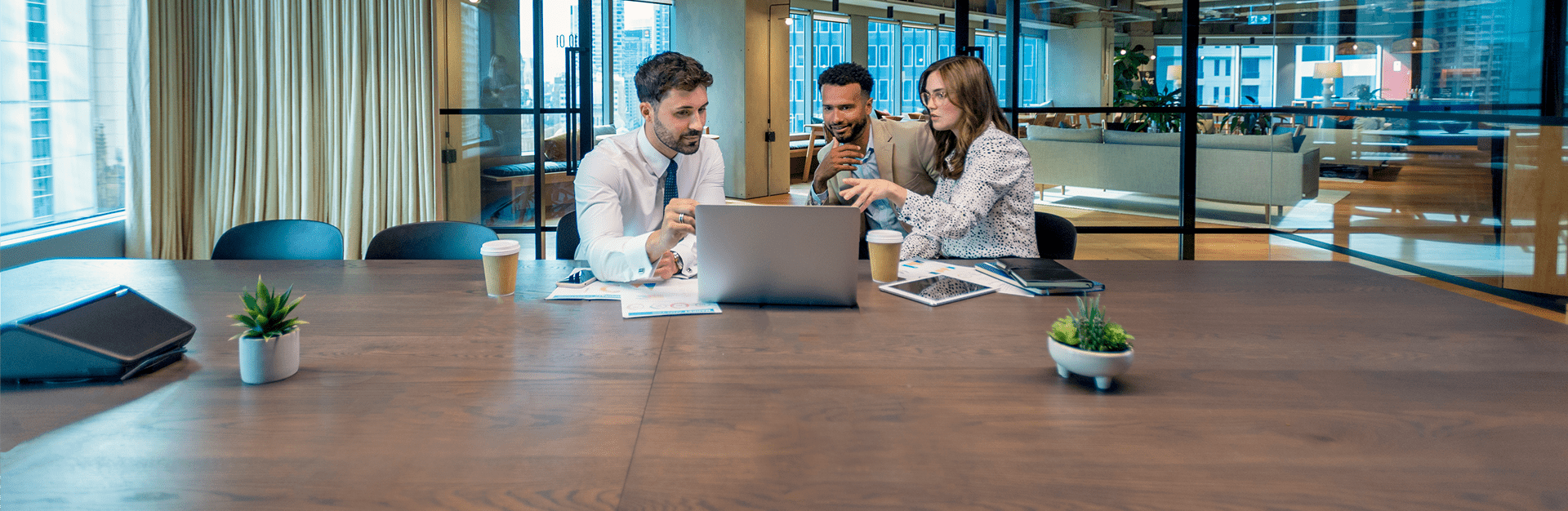 Team discussing project in modern office